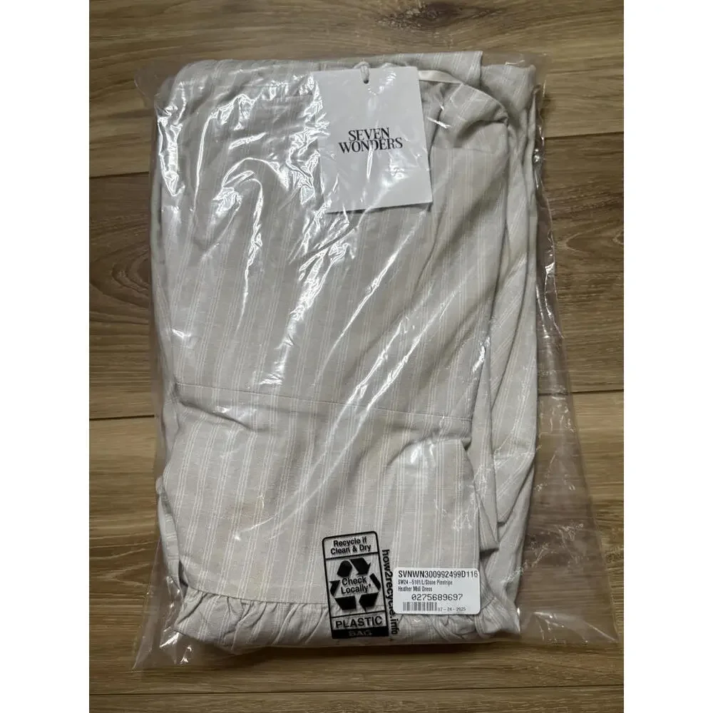 NWT! Seven Wonders Heather Midi Dress in Stone Pinstripe Size Large - Picture 2 of 5